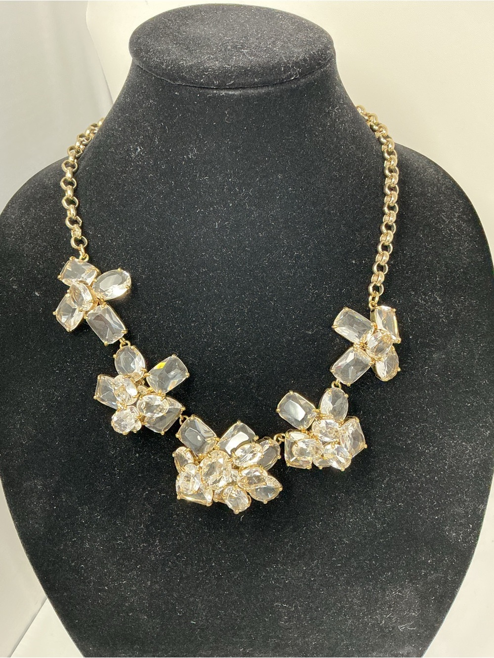 Vintage Gold Rhinestone Floral Statement Necklace - Women Jewelry